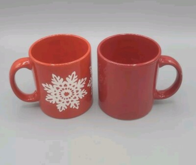 Waechtersbach Germany Red Coffee Tea Mugs Cup Snowflake Chistmas Germany TWO Set