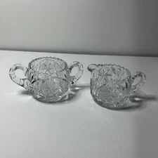 Vintage American Brilliant Period Cut Glass Creamer and  Open Sugar Bowl