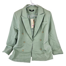 Womens Blazer Double Breasted Small Green Over Jacket Open Front Office Work NWT