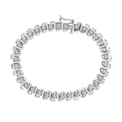1/2 Carat Round-Cut Diamond Miracle Set ''S'' Link Bracelet in Sterling Silver