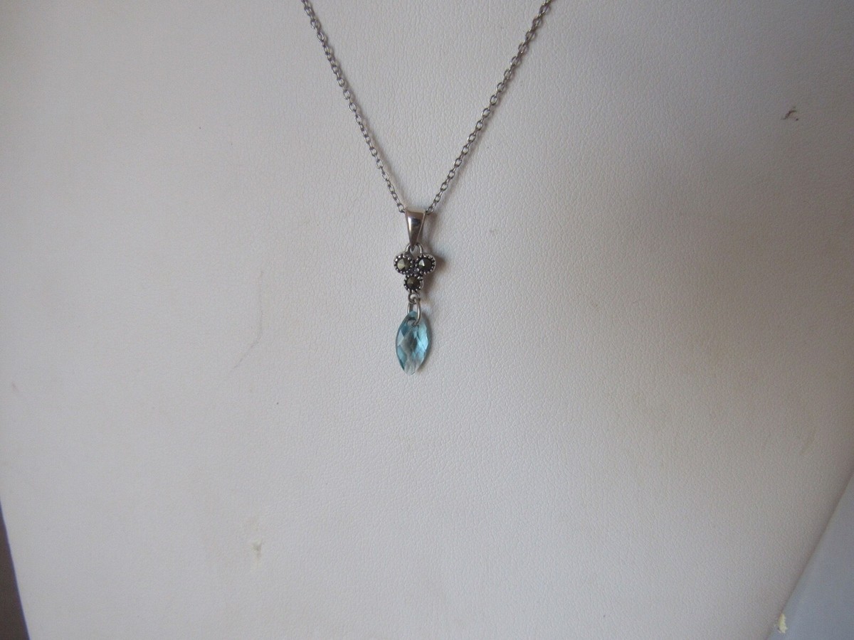 STERLING SILVER SU CH VINTAGE AQUAMARINE HEMATITE STONE NECKLACE 