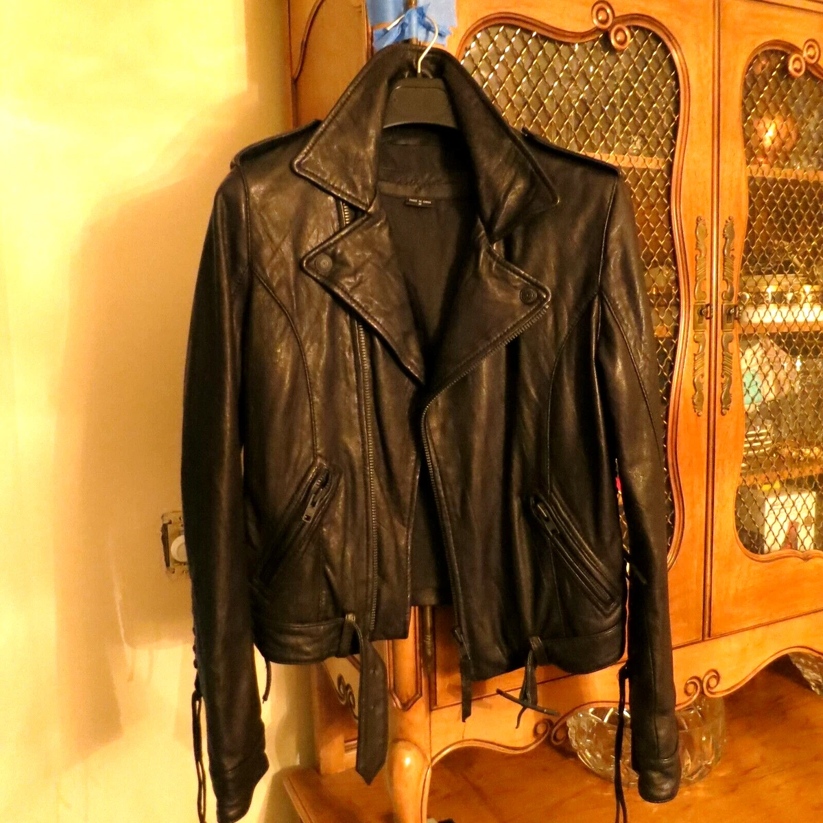 True Religion Jacket Black Lambskin Biker sz M