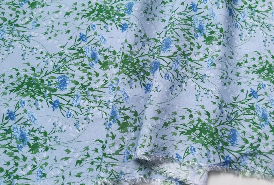 Retro Dress Material 55'' Wide By Yard Rayon Viscose Poplin Fabric Blue Floral - Image 3 of 4