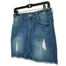Denim Blue Skirt NWOT Distressed Frayed Hem Mini Short Faded Festival Boho