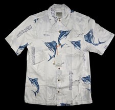 Quicksilver Waterman Men  s Size M White Sword Fish Short Sleeve Button Up Shirt