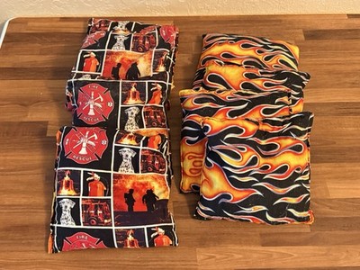 8 Cornhole Fire Department Bags Corn Hole Firefighter Flames 2 Sets Nice Used