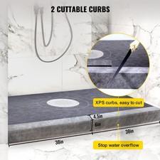38x60in Waterproof Shower Curb Kit with 2 Cuttable Curbs