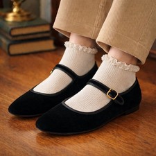 J.Crew Black Velvet Mary Jane Flats Size 8 Gold Buckle Balletcore Quiet Luxury