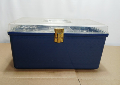 Vtg Wil-Hold Wilson Dark Blue Sewing Notions Box with Removable Acces. Tray