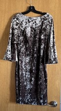 Calvin Klein Crushed Velvet Sheath Dress Bell Sleeves Rear Zip Taupe Brown Sz 4
