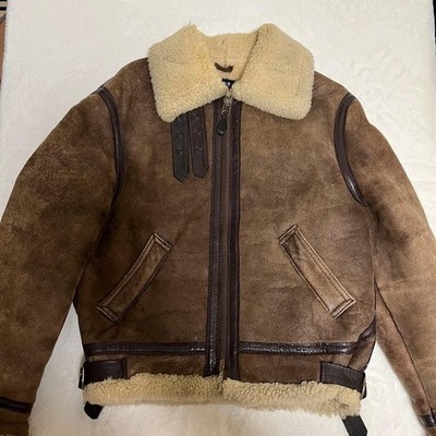 Schott B-3 Leder Fliegerjacke Mouton Shearling Reißverschlusstasche Gr.40...