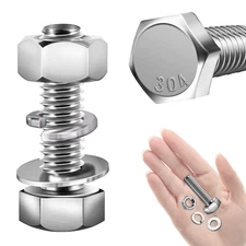 (8 Sets) 3/8-16X1-1/4 Hex Head Assorted Screws Nuts and Bolts with Flat & Lock W