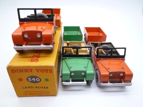 VINTAGE DINKY TOYS 340/1 LAND ROVER SERIES ONE & TRAILER LOT 2x OG BOXES 1950s