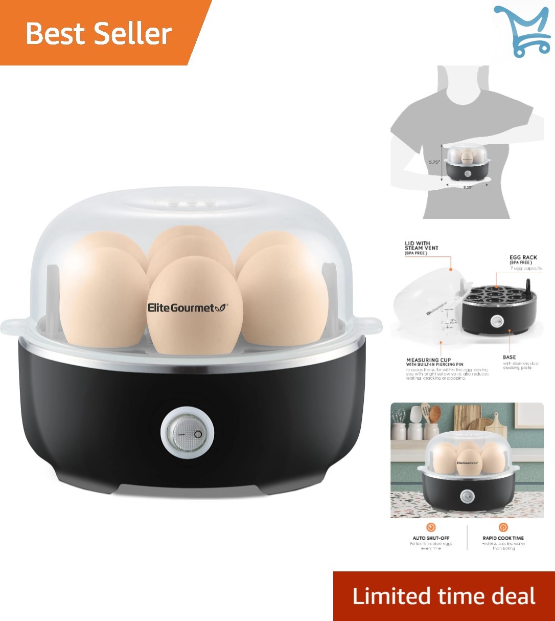 Electric Egg Cooker 7 Egg Capacity BPA Free Fast Soft Medium Hard Boiled
