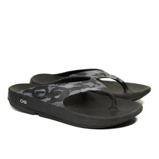 OOFOS OOlala Camo Flip Flop Recovery Thong Sandals Black Gray Mens 9 Womens 11