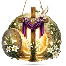 He Is Risen Easter Door Sign Religious Cross Wreath Front Door Decor 29 Inch