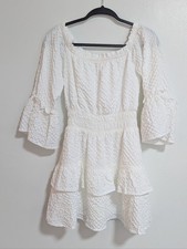 Le Lis Size XS White Textured Off-Shoulder Mini Dress Smocked