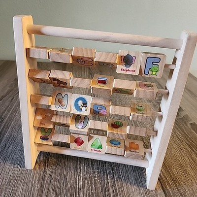 Animal Alphabet Wooden Learning Toy Flip Spin ABC Abacus for Toddlers