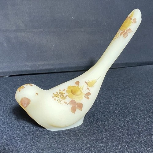 Fenton Hand Painted Satin Glass Bird Artist Signed 6” Long Tail Excellent Shape