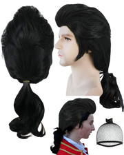 Wig Cap Long Black Wig with Ponytail Colonial Men Wigs Prince Cosplay Wig Anime