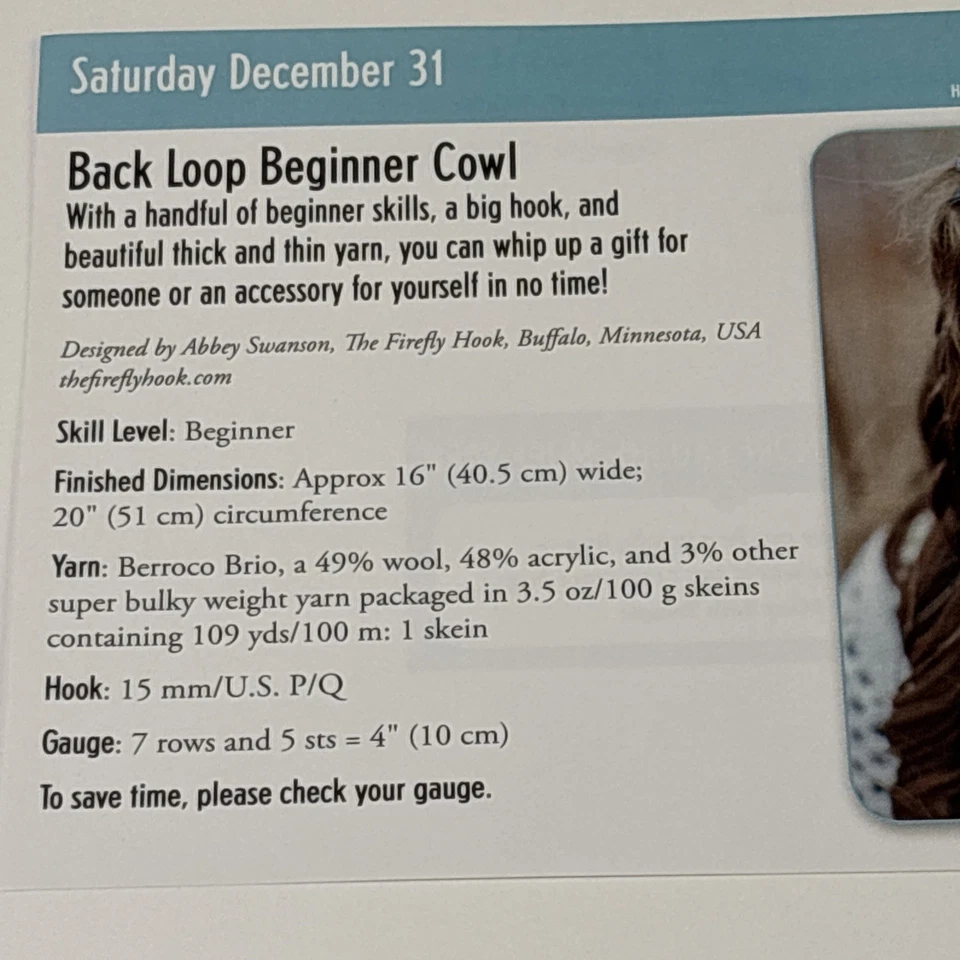 Back Loop Beginner Cowl Crochet Pattern Card Page - Image 2 of 3