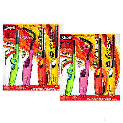 Scripto Multi-Purpose Utility Lighter Combo Candle Windproof Random Colors 8-Ct