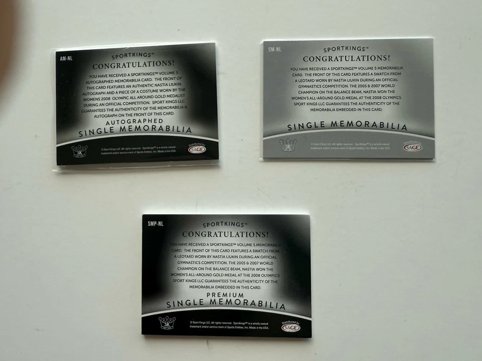 Nastia Liukin 2024 Sportkings Relic Card Lot Of 3 Auto - Patch- Gens On Patch - Image 2 of 2