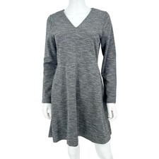 Madewell Marled Knit Fit & Flare Dress Womens Size 10 Grey V-Neck Long Sleeve