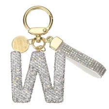 Initial Letter Keychain Cute Letter-W Sparkly Rhinestone Key Chain Charm White