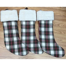 Stockings 18"Tartan Plaid Christmas Faux Fur Cuff Wondershop Classic Red Green