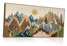 Large Mountain Woodcut Style Canvas Wall Art, 20"L x 40"W Wooden Mountain
