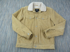 Hollister Mens Corduroy Jacket Mens Small Tan Sherpa Lined Trucker Fleece Collar