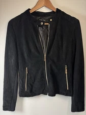 Ivanka Trump Faux Suede Blazer Black with Gold Zipper Detailing Size Small