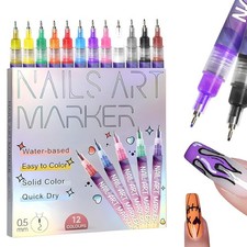 12 Colors Nail Art Pens Set Waterproof 0.5MM Nail Polish Pens Quick-Drying Nail 