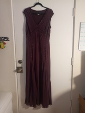 Alex Evenings Maxi Long Ruffle Dress Women's Beaded Gown Sleeveless Size 16