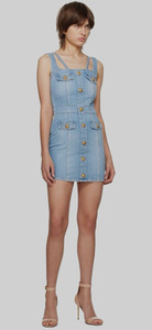 Coolline Women Sz Small/Medium Gold Lion Button Bodycon Mini Denim Jean Dress