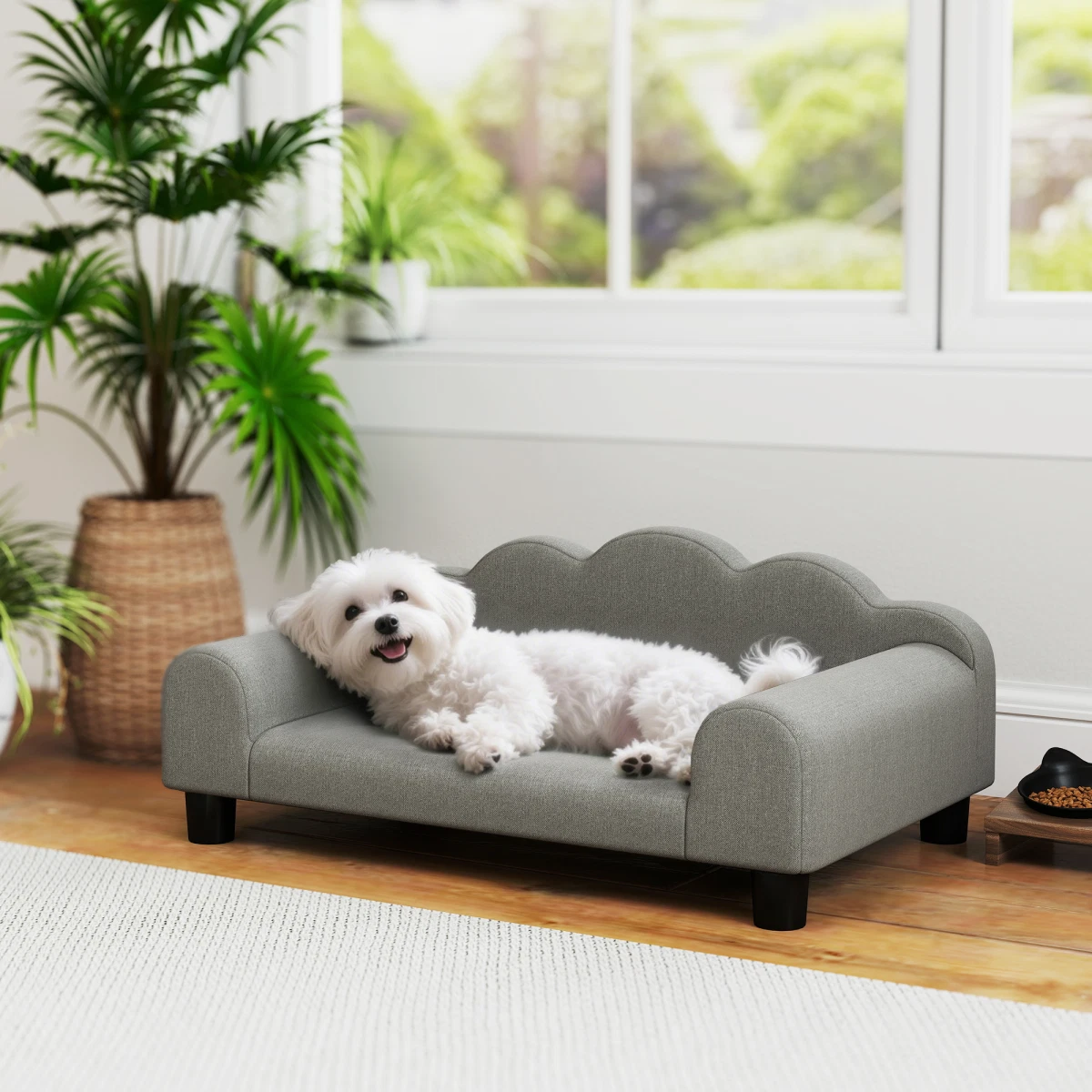 Dog Bed Grey Terry Fabric MDF Sofa 66x42x28.5cm Small Pet Couch with Backrest +S