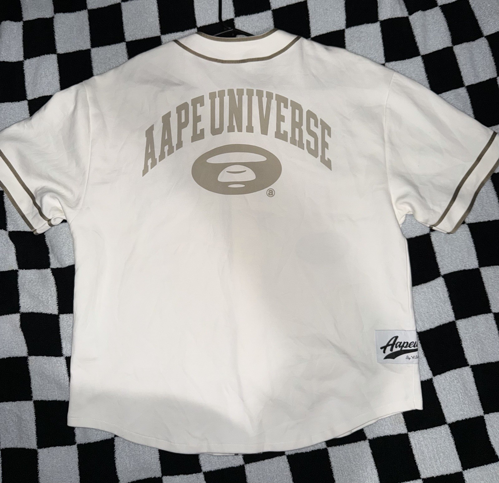 Aape by A Bathing Ape College Baseball Shirt Ivory Cotton Short Sleeve L Patch thumbnail 2