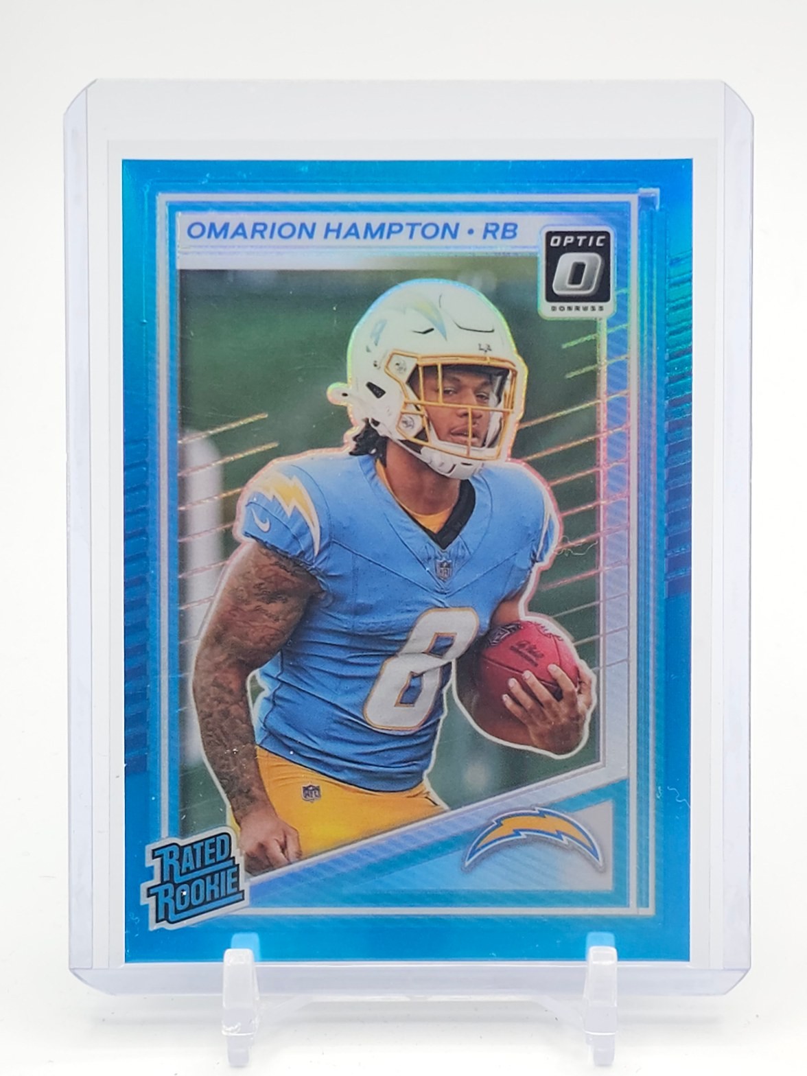OMARION HAMPTON 2025 DONRUSS OPTIC PRIZM AQUA RATED ROOKIE /349 #212 Q0072