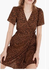 Madewell Painted Leopard Wrap Mini Dress 100% Cotton Large coastal chic Boho A3