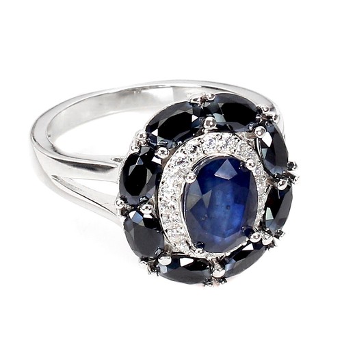 925 Anello Argento Sterling Ovale Zaffiro 8x6mm Spinello Gemma Gioielli Size 7.5 - Foto 3 di 14