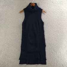 White House Black Market Sweater Dress Womens Small Sleeveless Turtleneck Blue