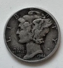 1944 Mercury Winged Liberty Head Dime 90% Silver Circulated Coin (No Mint Mark)