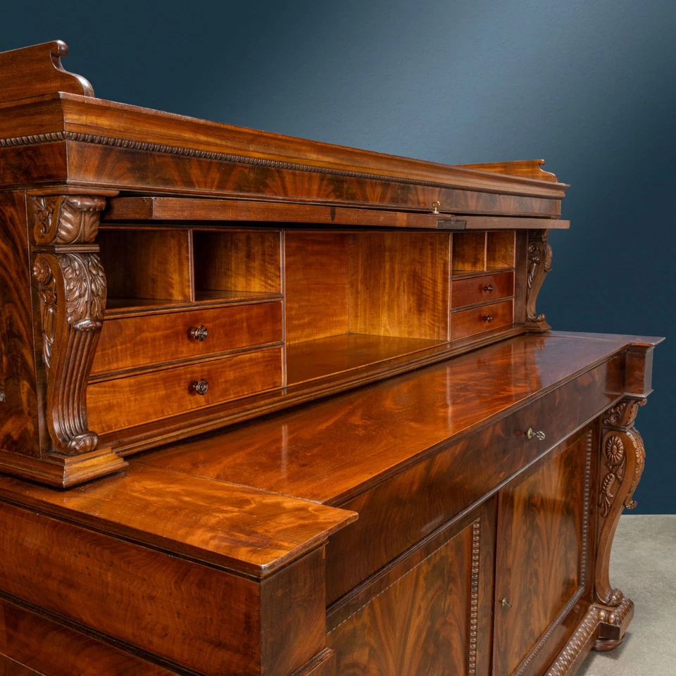 Antique Writing Desk Cabinetmake Henry Thomas Peters Mahogany Feather Genoa 1840 - Image 4 of 4