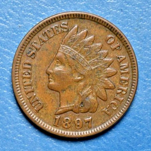 1897 Indian Head Cent Penny ~ AU ABOUT UNCIRCULATED ~ US Type Coin Collectible