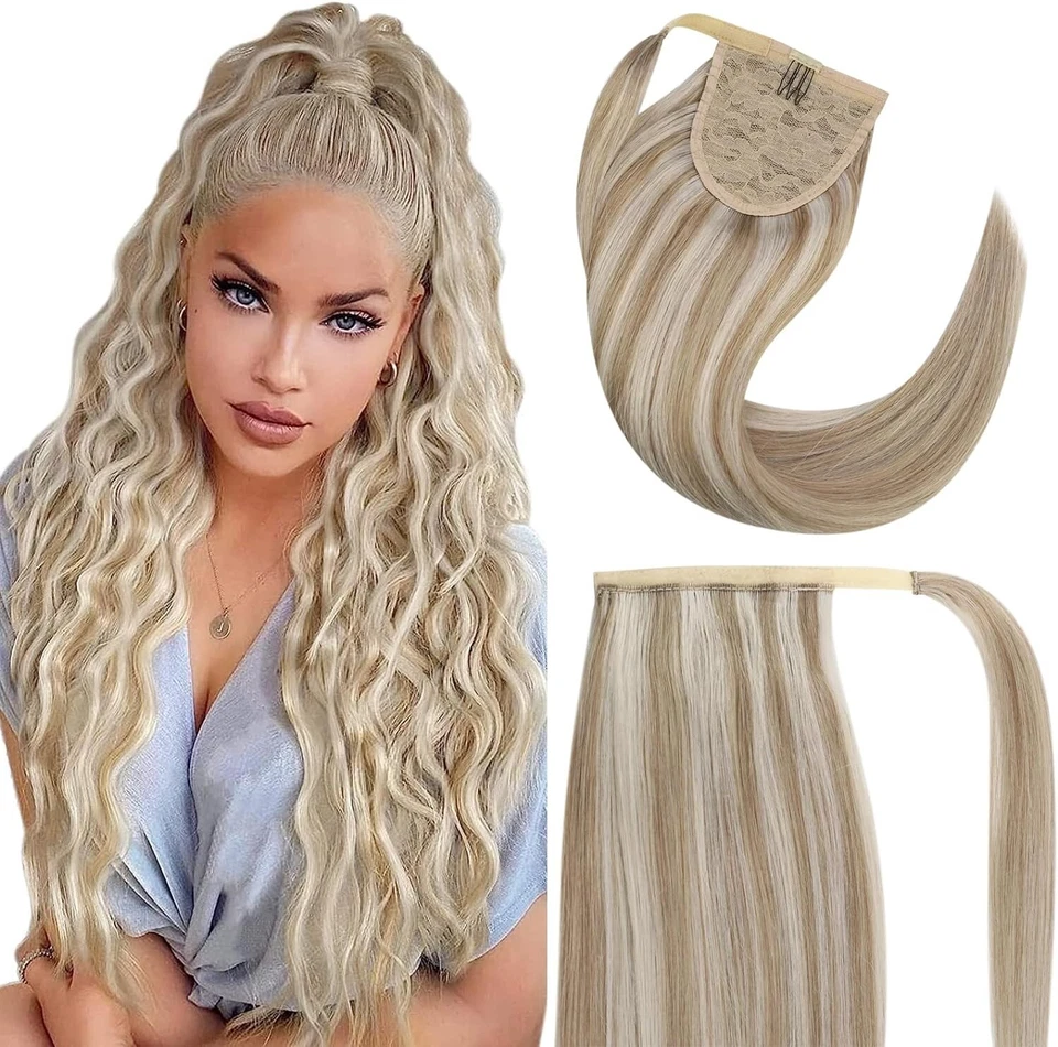 Real Human Hair Ponytail Hair Extensions Wrap Around Clip in Magic Pony Tail New - Image 3 of 4