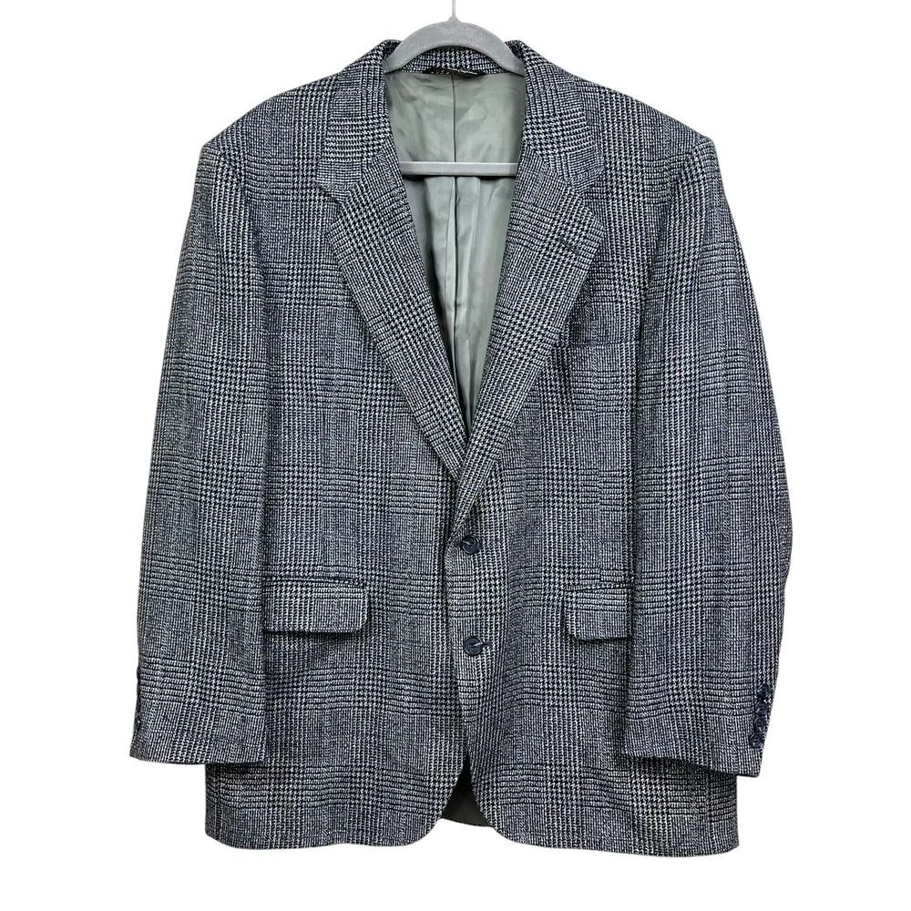Stafford Wool Blend Blazer Sports Coat 2 Button Vented Black White Blue Men 42R^