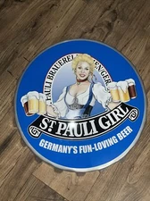 St Pauli Girl German Beer Sign Tin Large Bottle Cap 19.5” Man Cave