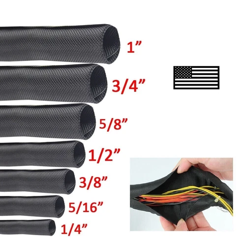 20ft Braided Split Wire Loom Tubing Mesh Sleeve Woven 1/4 5/16 3/8 1/2 5/8 3/4 1