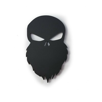 ONE (1) Matte Black BEARDED Punisher Car Truck Emblem Badge USA Made